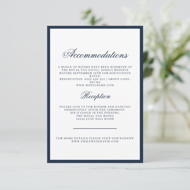 Tarjeta De Recepción Detalles de la boda de la vieja marina clásica (Anverso de pie)