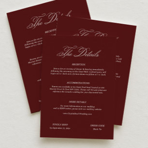Tarjeta De Recepción Detalles de la Boda de Old Money Burgundy