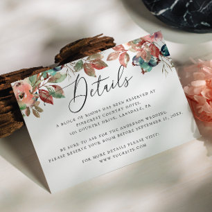 Tarjeta De Recepción Detalles de la Boda de Otoño con Bayas   Hojas de 