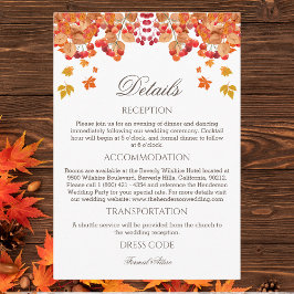 Tarjeta De Recepción Detalles de la boda de otoño rústica