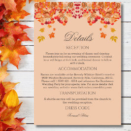 Tarjeta De Recepción Detalles de la boda de otoño rústica