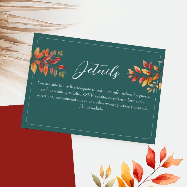 Tarjeta De Recepción Detalles de la boda de otoño verde azulada (Subido por el creador)