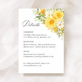 Tarjeta De Recepción Detalles de la boda de rosa floral amarilla, Infor