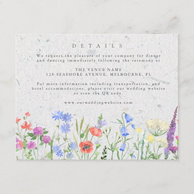 Tarjeta De Recepción Detalles de la boda de Wildflower Boho Garden (Anverso)