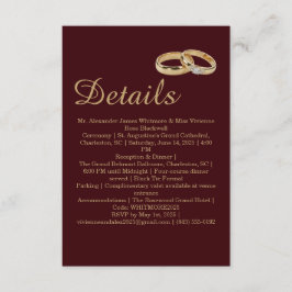 Tarjeta De Recepción Detalles de la boda del anillo de lujo Auburn marr
