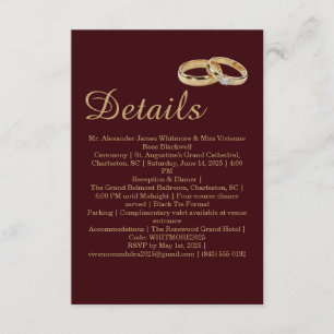 Tarjeta De Recepción Detalles de la boda del anillo de lujo Auburn marr