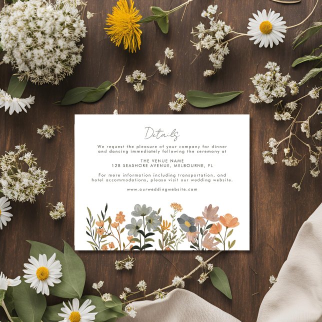 Tarjeta De Recepción Detalles de la boda del Boho de Flor Silvestre (Wildflower Boho Fall Wedding Details Enclosure Card)