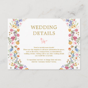 Tarjeta De Recepción Detalles de la boda del Jardín de Flores Silvestre