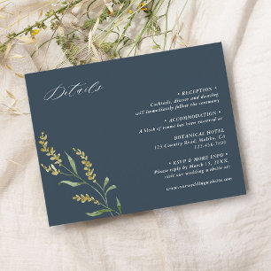 Tarjeta De Recepción Detalles de la boda elegante de la flor azul marin