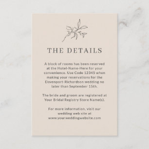 Tarjeta De Recepción Detalles de la boda elegante y simple del otoño en