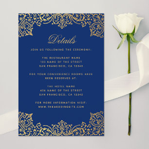 Tarjeta De Recepción Detalles de la Boda Escritura Ornata Azul Real Dor