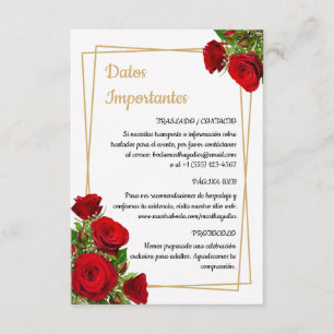 Tarjeta De Recepción Detalles de la boda española escarlata