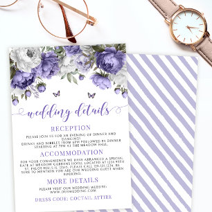 Tarjeta De Recepción Detalles de la boda floral violeta de Lavender