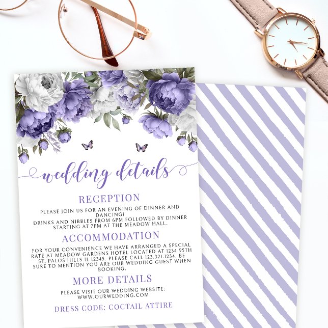 Tarjeta De Recepción Detalles de la boda floral violeta de Lavender (Subido por el creador)