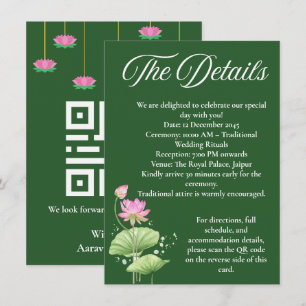 Tarjeta De Recepción Detalles de la Boda Hindú del Loto Verde Profundo