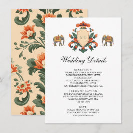 Tarjeta De Recepción Detalles de la boda india del elefante de la crest