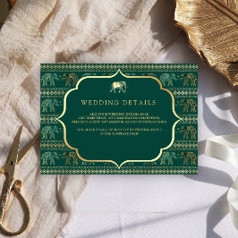Tarjeta De Recepción Detalles de la Boda India del Elefante Esmeralda y