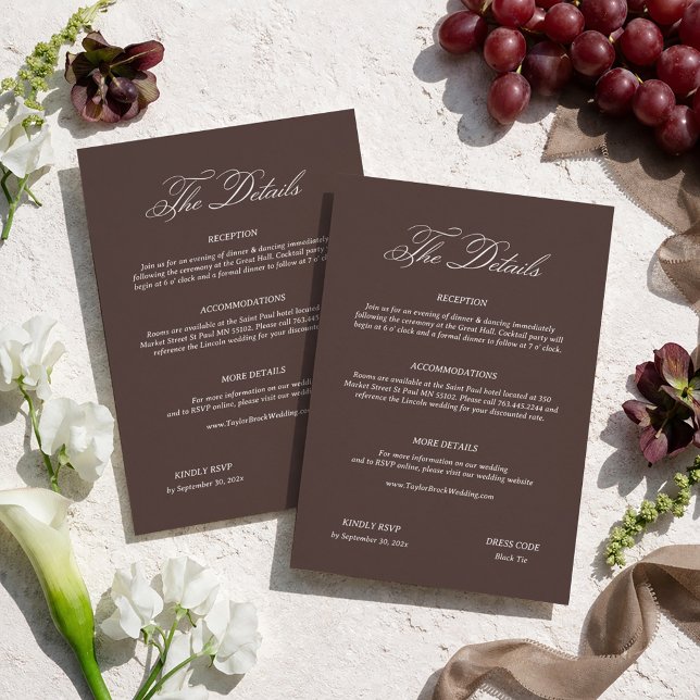 Tarjeta De Recepción Detalles de la boda marrón (Subido por el creador)