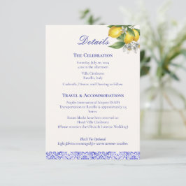 Tarjeta De Recepción Detalles de la Boda Mediterranean Blue & Lemon Bra