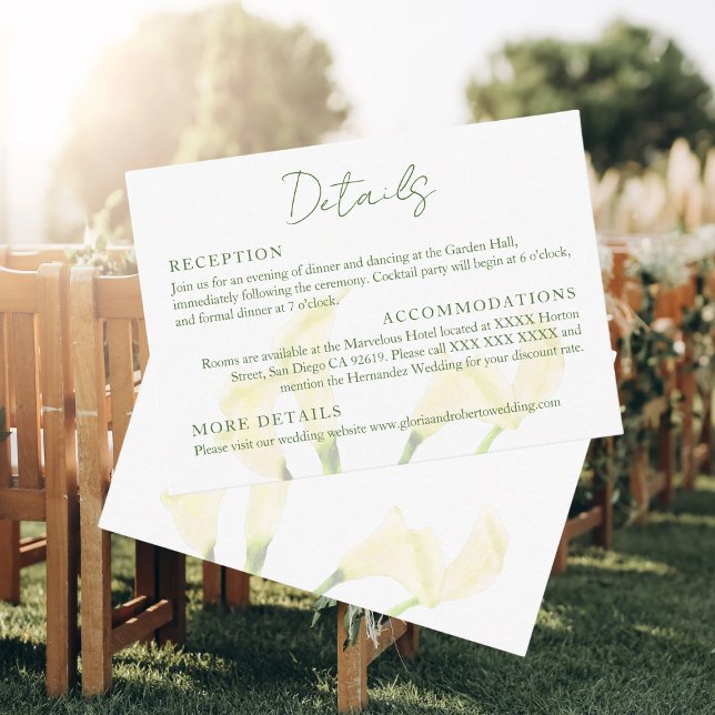 Tarjeta De Recepción Detalles de la Boda mexicana Calla Lily Romantic B (Subido por el creador)