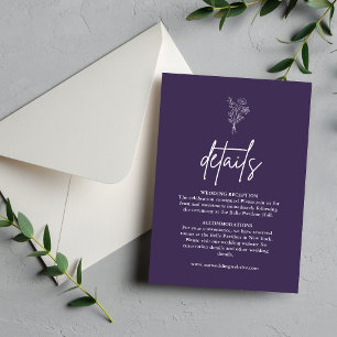 Tarjeta De Recepción Detalles de la Boda Morada de Boho Botanicals