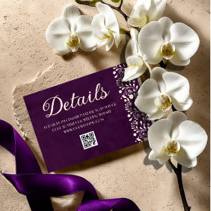 Tarjeta De Recepción Detalles de la boda morada mexicana código QR