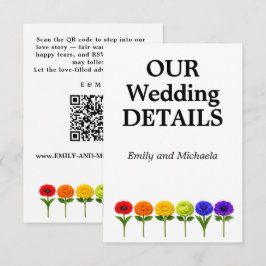 Tarjeta De Recepción 🌈 Detalles de la Boda QR LGBTQ Florecer Juntos