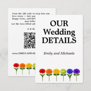 Tarjeta De Recepción 🌈 Detalles de la Boda QR LGBTQ Florecer Juntos