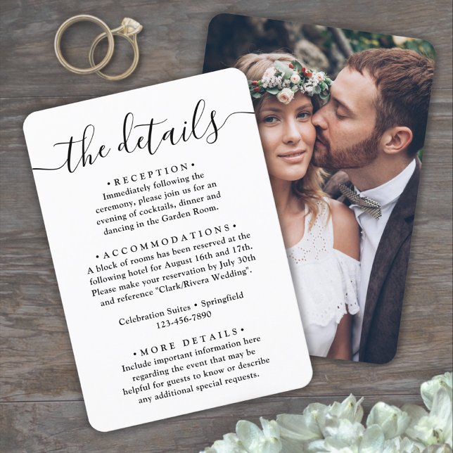 Tarjeta De Recepción Detalles de la Boda Script Simple y Foto (Subido por el creador)