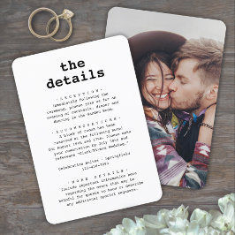 Tarjeta De Recepción Detalles de la Boda • Tipografía de Foto y Máquina
