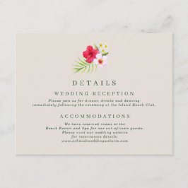 Tarjeta De Recepción Detalles de la boda tropical de la playa