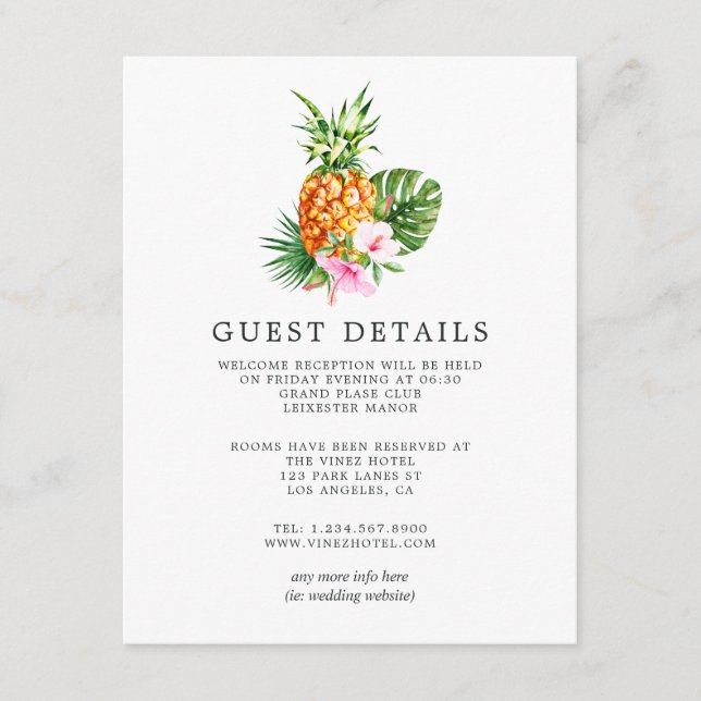 Tarjeta De Recepción Detalles de la Boda Tropical Floral Beach (Anverso)