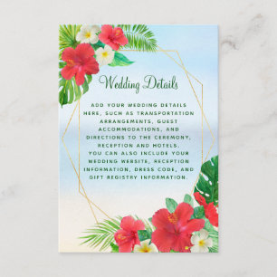 Tarjeta De Recepción Detalles de la Boda Tropical Floral Gold Beach