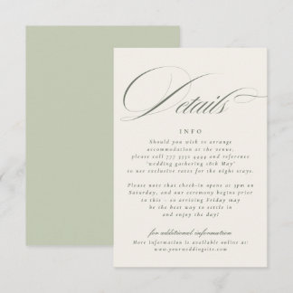 Tarjeta De Recepción Detalles de la Boda Verde Pistacho