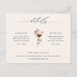Tarjeta De Recepción Detalles de la Boho Wildflowers Fall Wedding