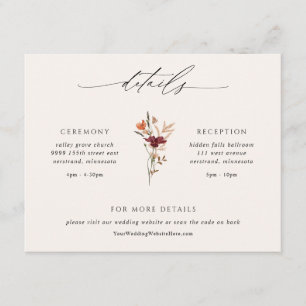 Tarjeta De Recepción Detalles de la Boho Wildflowers Fall Wedding