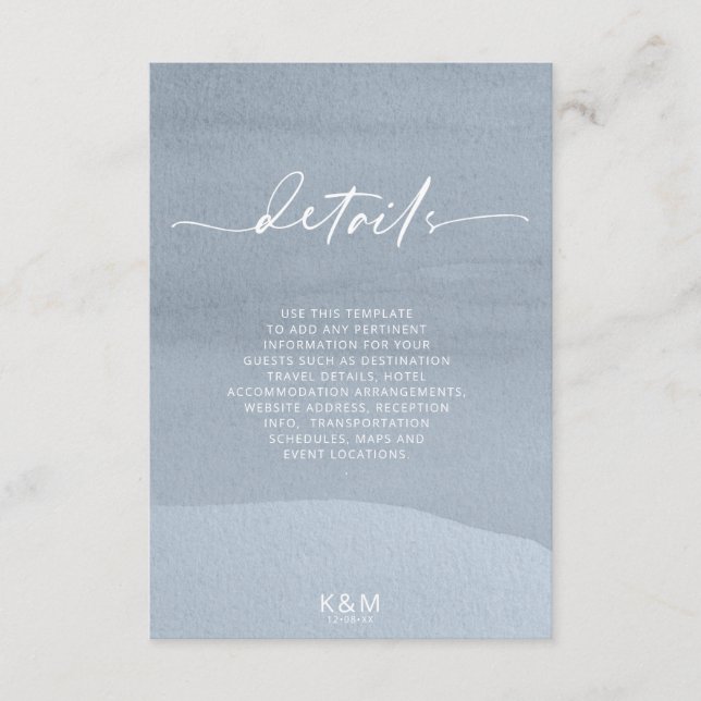 Tarjeta De Recepción Detalles de la caligrafía Floral Dusty Blue ID771 (Anverso)