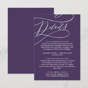 Tarjeta De Recepción Detalles de la caligrafía romántica Pluma púrpura