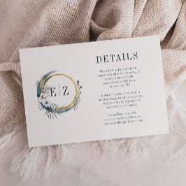 Tarjeta De Recepción Detalles de la Corona Floral de Monograma Boho Blu