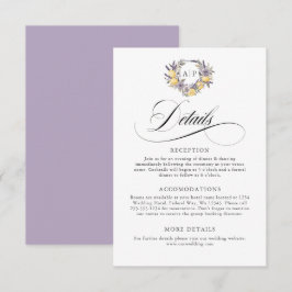 Tarjeta De Recepción Detalles de la Cresta Floral de Monograma de Limón