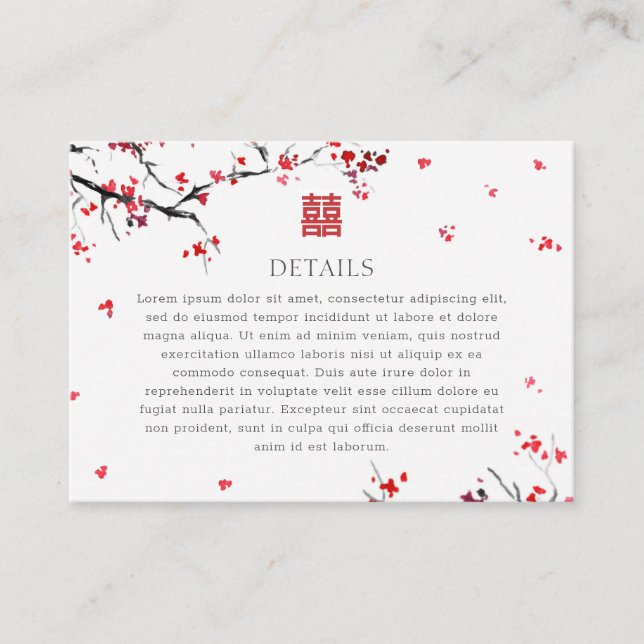 Tarjeta De Recepción Detalles de la doble elegante boda roja china (Anverso)