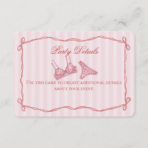 Tarjeta De Recepción Detalles de la ducha de lencería de corazones rosa