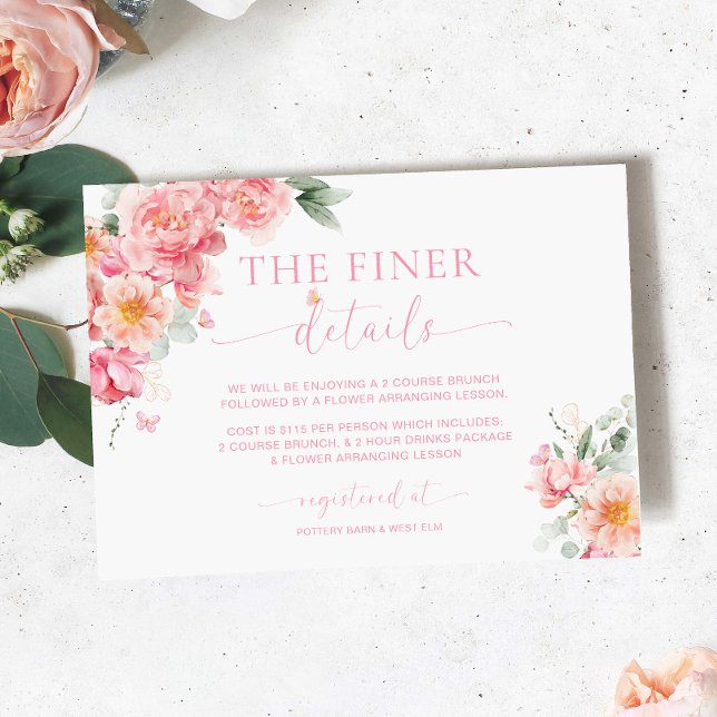 Tarjeta De Recepción Detalles de la ducha de mariposa floral piper peon (The Finer Details Card Butterfly Piper Peony )