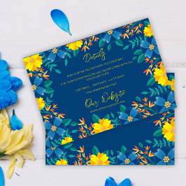 Tarjeta De Recepción Detalles de la elegante boda amarilla floral azul