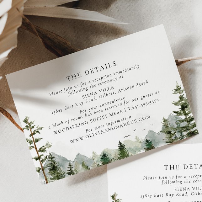 Tarjeta De Recepción Detalles de la elegante boda del bosque de bosques (Details Card Front/Back)