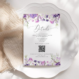 Tarjeta De Recepción Detalles de la elegante boda del lavanda del códig
