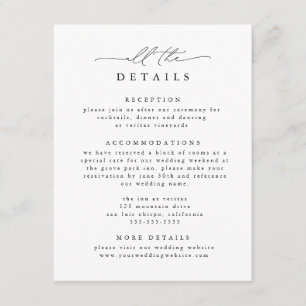 Tarjeta De Recepción Detalles de la elegante boda en blanco y negro