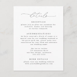 Tarjeta De Recepción Detalles de la elegante boda en blanco y negro
