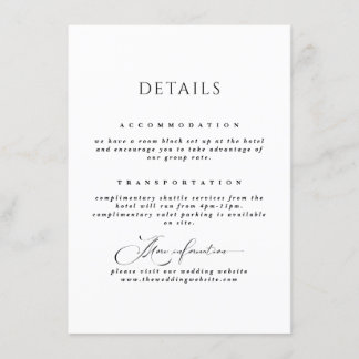 Tarjeta De Recepción Detalles de la elegante boda en blanco y negro