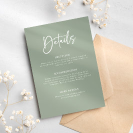 Tarjeta De Recepción Detalles de la elegante boda Minimalista verde sab
